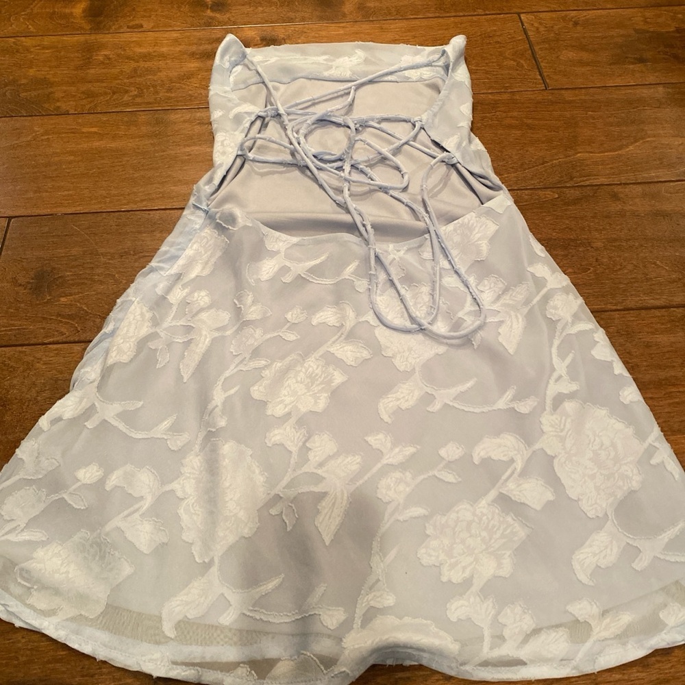 Princess Polly Light Blue Burn Out  Mini Dress With Ties in the Back. - Picture 6 of 6